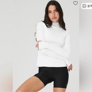 ALO Yoga White Long Sleeve Top- Hoodie with cut out back